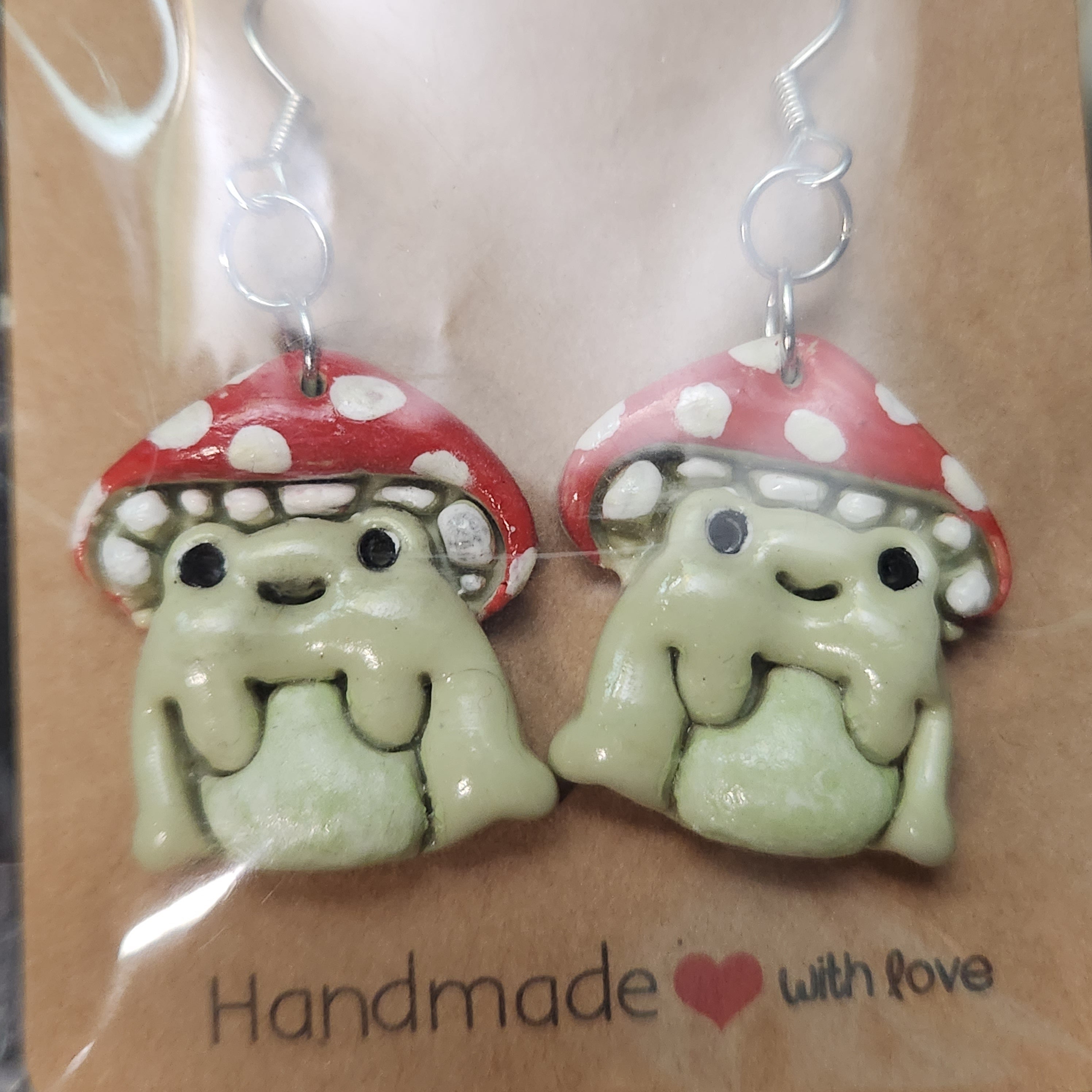 Light Green Mushii Guy Earrings (Large Dots)