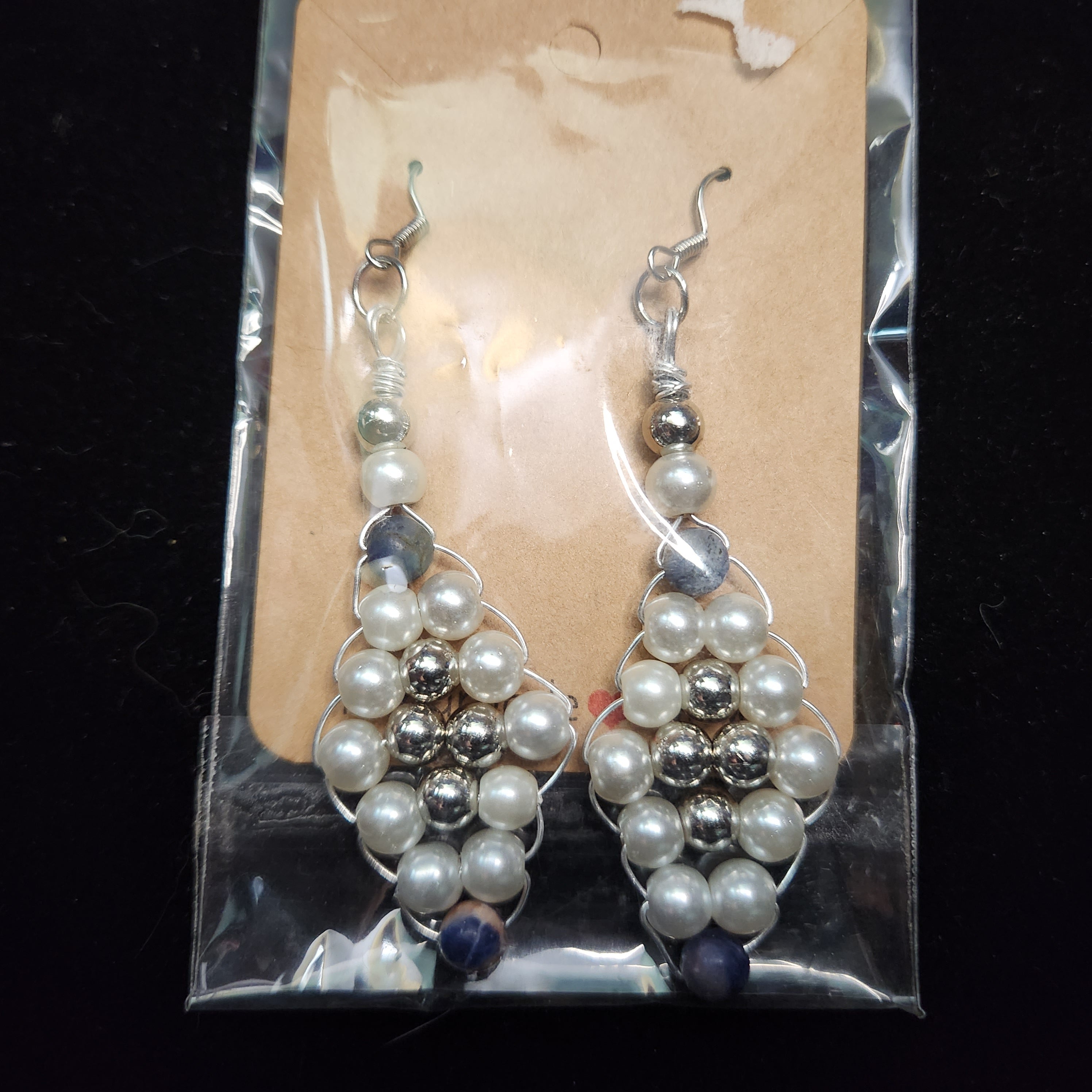 Blue and White Beaded Earrings