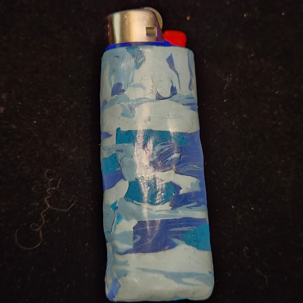Blue Camo Lighter Case - Wrapped Pebbles