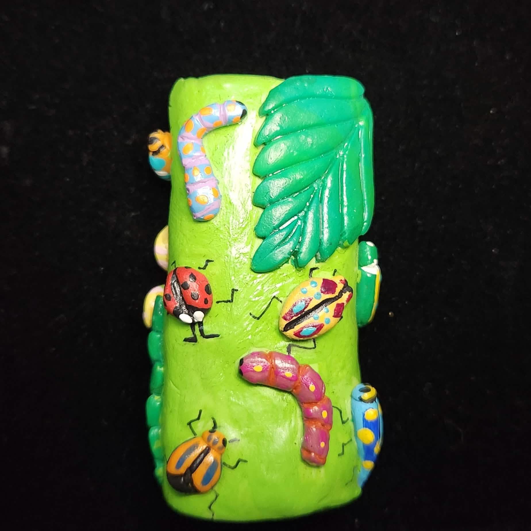 Green Forest Grub Lighter Case - Wrapped Pebbles