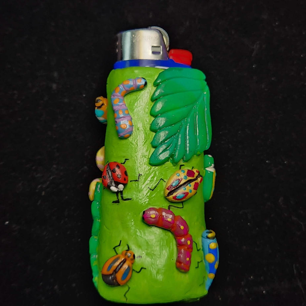 Green Forest Grub Lighter Case - Wrapped Pebbles